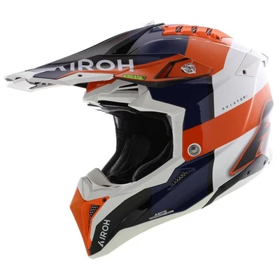 Casque Airoh MX Aviator 3 AMS² Monarch bleu brillant blanc orange - Photo 1/4
