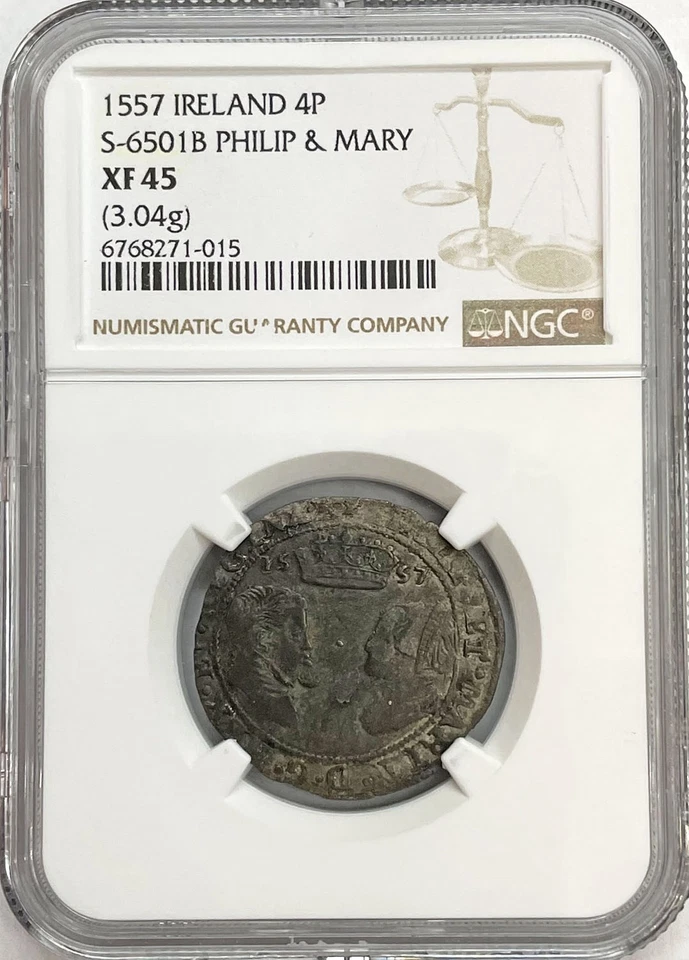 1557 SILVER IRELAND GROAT MARY & PHILIP COIN NGC XF 45 S-6501 TOWER MINT RARE - Image 3 of 4