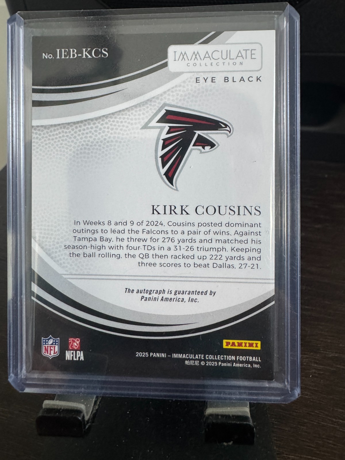 2025 Panini Immaculate Kirk Cousins 6/10 Eye Black Auto view 2