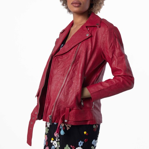 Michael Kors Ladies Crinkled Leather Moto Jacket