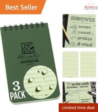 Weatherproof Spiral Notebook 3x5 Green Cover Reusable Waterproof 3 Pack