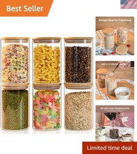 Glass Food Storage Jars 6-Pack 37oz - 4x6 in-Clear Glass Food Canisters with ...