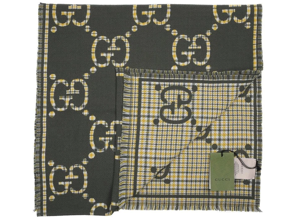 NUEVO GUCCI LUJO 100% LANA JUMBO GG NUCA BUFANDA ENVOLTURA Foto 2 de 4