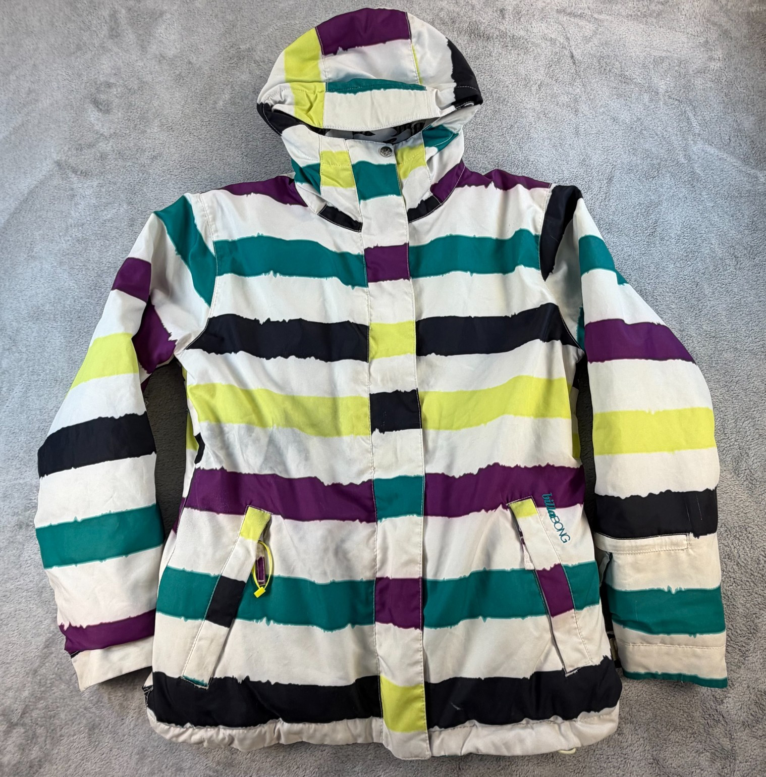 Billabong Womens Caltyr Snowboard Ski Jacket Small Striped Waterproof Hooded