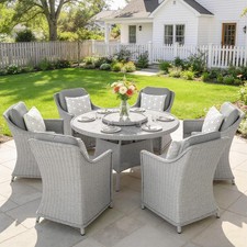 7 Pieces Rattan Garden Dining Set with Turntable, Aluminium Frame, Grey