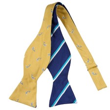 Brooks Brothers Silk Bow Tie Marlin Sport Fishing Blue Yellow Reversible NEW