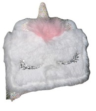 Justice Girls Sparkle Tri-Fold Glitter Wallet Plush Unicorn Closed Eyes