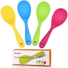 KSENDALO 4 Pack Silicone Rice Spoon, 8.86 x 2.68 inch, yellow blue pink green