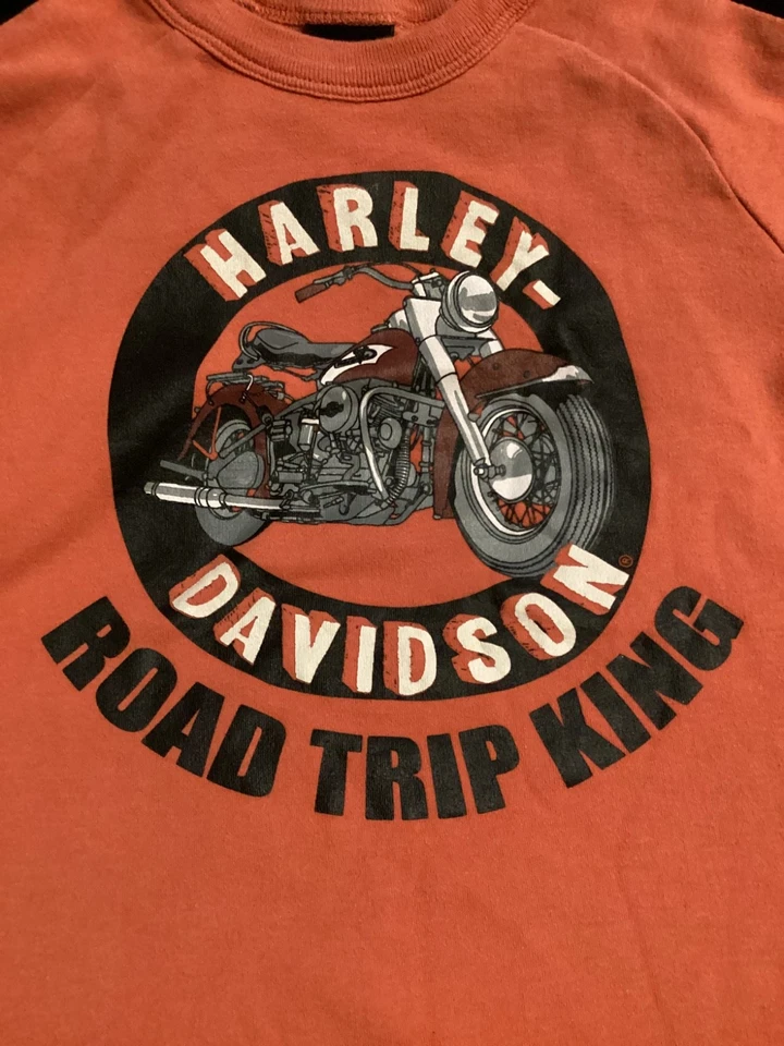Camiseta Harley Davidson Jóvenes Niños Pequeños Motocicleta Manga Larga Naranja Logo 4T Foto 3 de 4
