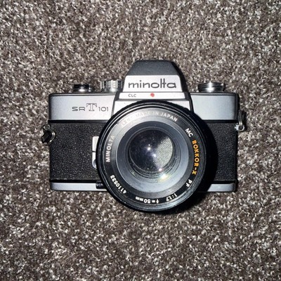 Vtg Minolta SRT101 35mm SLR Film Camera W/ MC Rokkor-X PF f1.7 50mm standard.