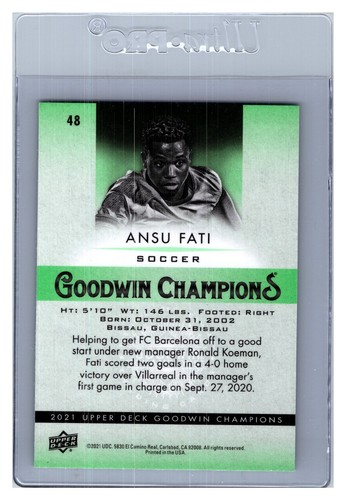 Upper Deck Goodwin Champions #48 2021 Ansu Fati platino verde neón - Imagen 2 de 2
