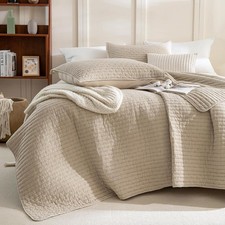 Cotton Oversized King Bedspread 128"x120" , Soft Dark Wheat Color Stonewashed