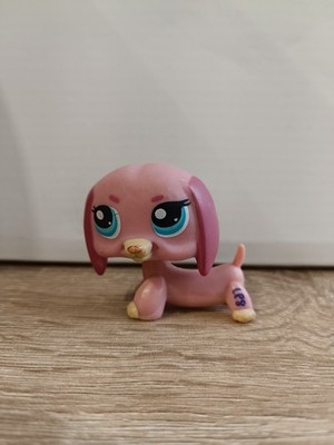 Littlest Petshop #1306 - Hasbro - Dachshund Dog Pink Blue Eyes (LPS76)