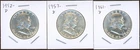 Lot of (3) Coins - 90% Silver Franklin Half Dollars - 1952-D, 1957-D, 1961-D
