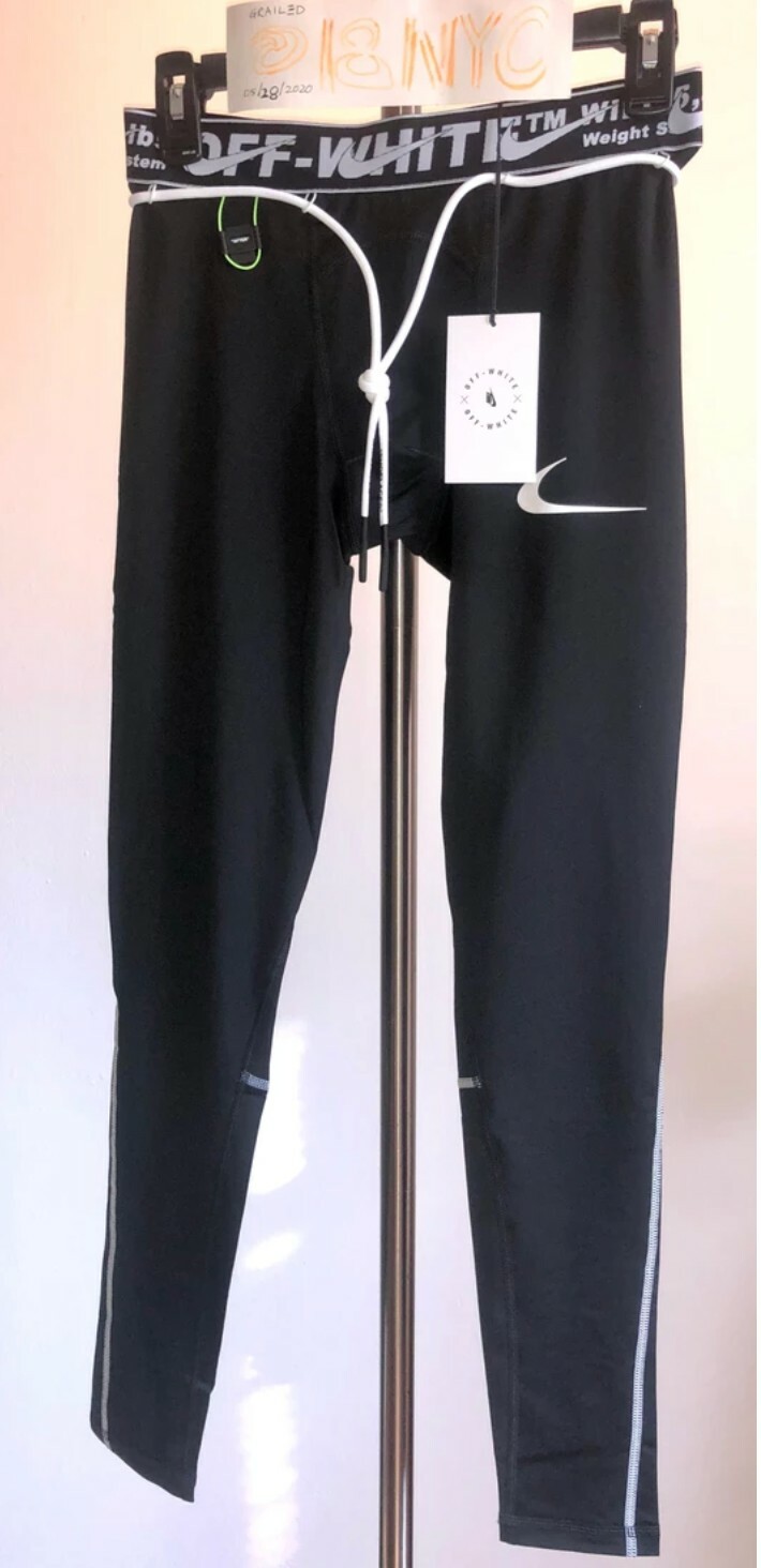 OFF WHITE X NIKE Collant rari nuovi con etichette NIKE x BIANCO SPORCO SS20 nuovi di zecca neri (CN5532 010) Gyakusou taglia S