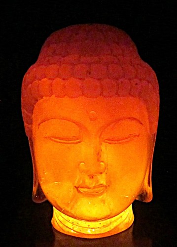 Carved Amber Buddha Head on Lighted Stand - Picture 8 of 13