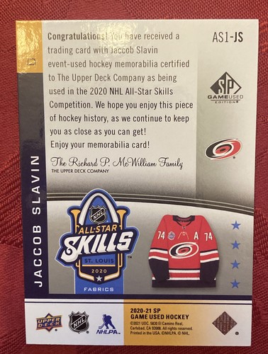 2020-21 SP Game Used All Star Skills Jersey Jacob Slavin 1st Year AS1-JS - Picture 2 of 2
