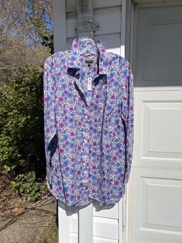 Neu mit Etikett Talbots hübsche Baumwollbluse lavendelblau rosa bunt Blumenmuster 3X