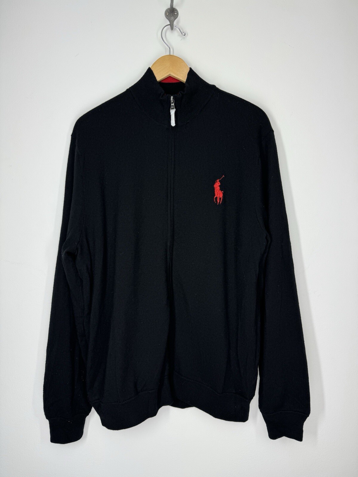 POLO GOLF Ralph Lauren foderato maglione giacca L LANA MERINO full zip grande pony