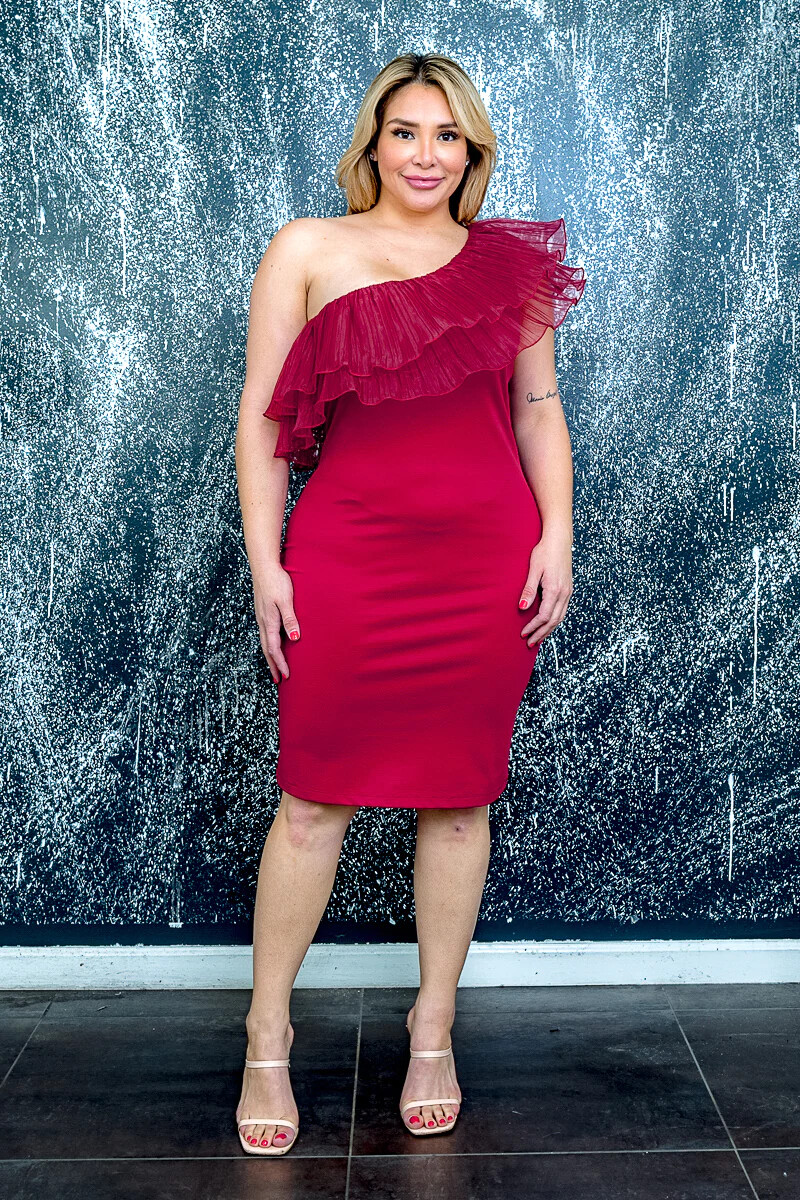 plus size burgundy bodycon dress Izzie Burgundy Velvet Wrap Look Mini Dress – Get That Trend main image 0