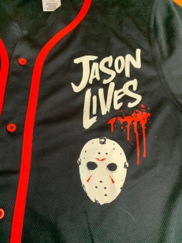 Jason Lives Friday The 13th Jersey Horror Halloween Black Red Size Mens Large - Picture 2 of 4
