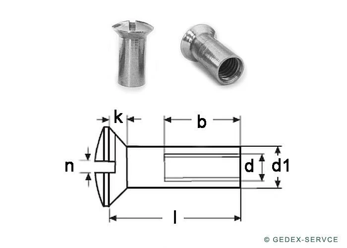 Hülsenmuttern M4 M5 M6 M8 EDELSTAHL A2 Innengewinde Linsensenkkopf m. Schlitz - Bild 3 von 4