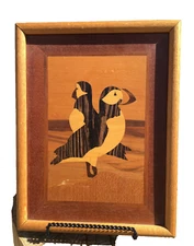 Marquetry Inlaid Wood 10 Types Picture Alaskan Puffins Framed 9X12 By Macedonia