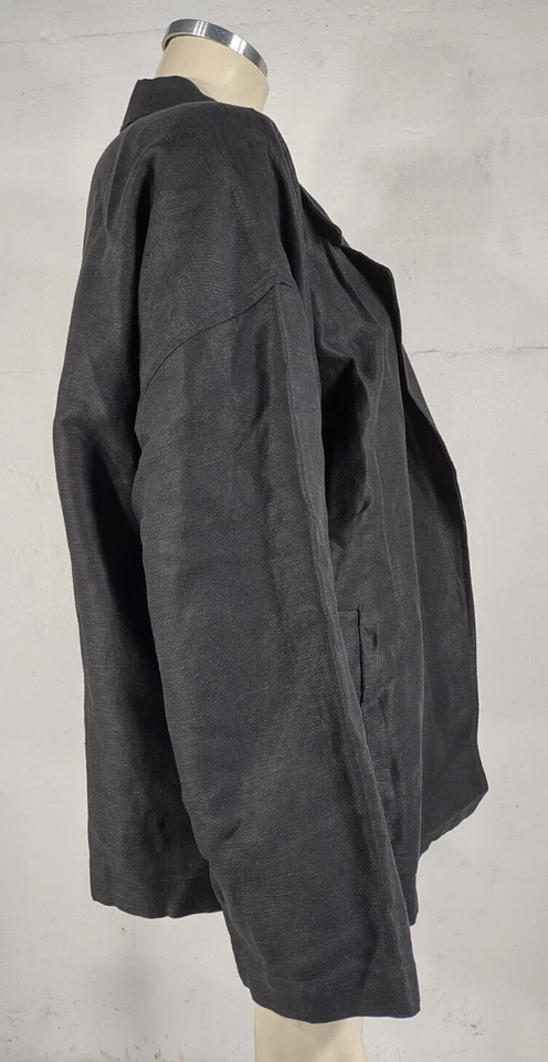 Eileen Fisher Chaqueta Blazer Frente Abierto Mezcla Lino Negro Damas Mujeres 1X Foto 3 de 4