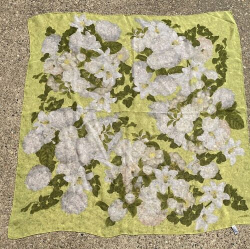 Chanel Green Sheer Silk Scarf w/ Lily & Hydrangea… - image 1