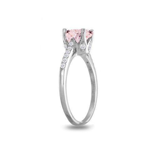 Ovale Couronne Simulé Morganite Et Topaze Blanche Bague en Argent, Taille 5 - Foto 3 di 3