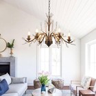 Vintage 6 Lights Candle Chandelier Crystal Pendant Lamp Rustic Ceiling Fixtures