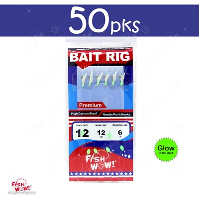50packs Size 12 Fishing Piscatore Sabiki Golden 6 Hook Bait Rig Fish Lure Glow