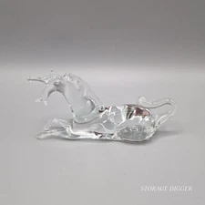 VTG 1990's Clear Glass Unicorn Paperweight Figurine Laying Down 5" Long