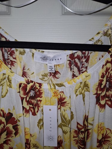 Fever Peasant Blouse Womans XL Yellow Brown Floral Crochet Rayon Boho - Picture 5 of 7