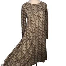 Samantha Sung Dress Womens 4 Brown Cable Knit Print Hand Painted Wool Silk Blend