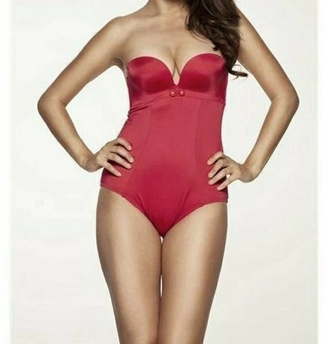 Gossard Retro Button Plunge Badeanzug Gr. UK 32C Neckholder Einteiler rot - Bild 6 von 6