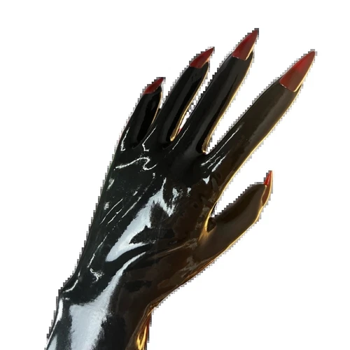 Guanti cosplay in gomma lattice lucido lucido con unghie per fetish clubwear BDSM - Foto 3 di 6