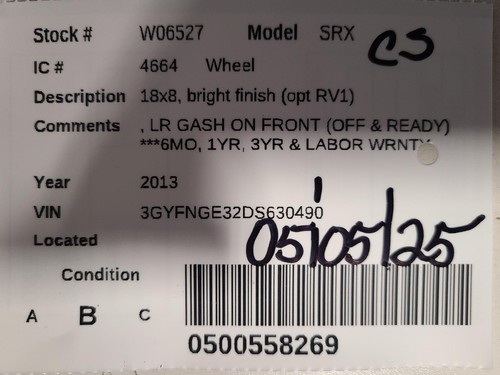 Used Wheel fits: 2013 Cadillac Srx 18x8 bright finish opt RV1 Grade B - Picture 3 of 24
