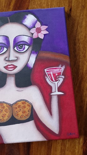 'Wistful Lady With Wine' Original Contemporary Painting Purple Red by SAM - Picture 11 of 11