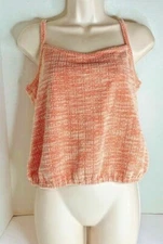 LOFT Womens Sz M P Orange White Tank Top Shirt Elastic Waist Crop