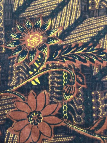 Vintage Cotton Batik Thai Hua Fabric Gold, Rust, Black 66" L x 43" W Sarong - Picture 9 of 9