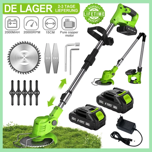 20V Akku Rasentrimmer Rasenkantenschneider mit 2Akku und Ladegerät Freischneider