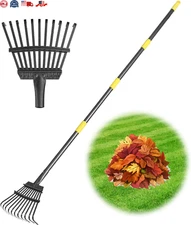 Rake, Garden Leaf Rakes for Lawns Gardening, Small Metal Rake Tool with 11 Ti...