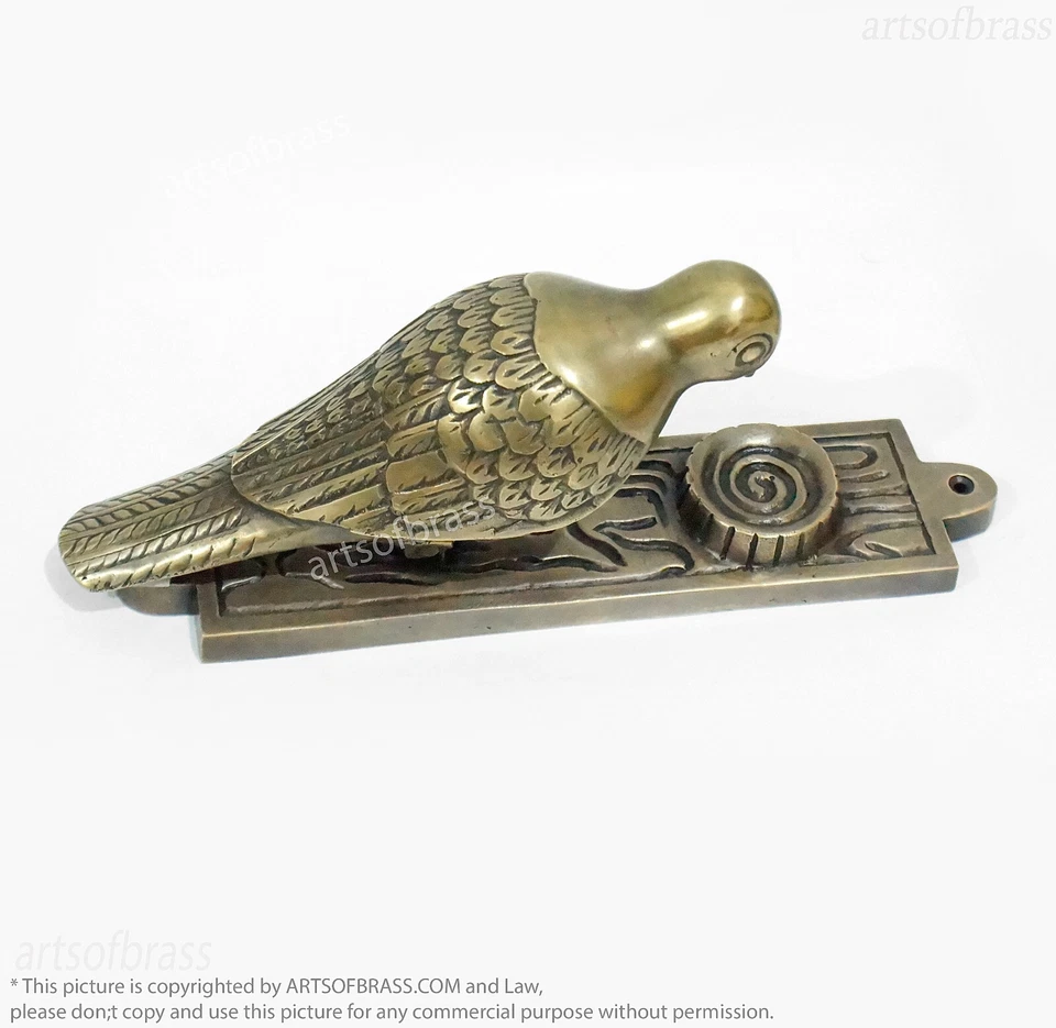 Llamador de puerta principal de pájaro carpintero de latón vintage - decoración y perchas retro para pájaros Foto 2 de 4