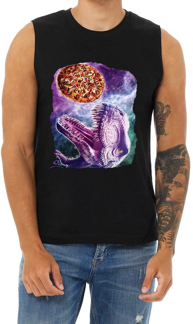 Dinosaur Pizza Funny T-shirt Muscle Tee Sleeveless Mens Graphic Tees-image