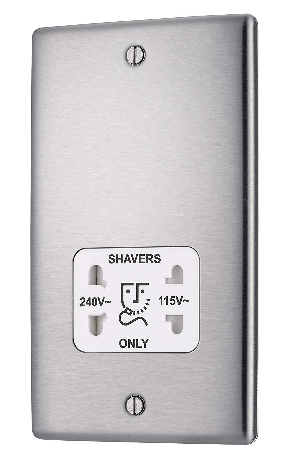 BG Nexus NBS20W Brushed Steel / Satin Chrome Shaver Unit Socket (White Insert)