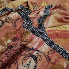 Vintage Sari Brown Black Pure Crepe Silk Printed Saree 5yd Sewing Dress Making