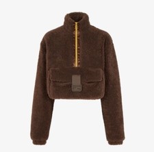 Nwt Fendi Wool Jacket Blouson Brown Yellow Shearling Teddy Baguette 44