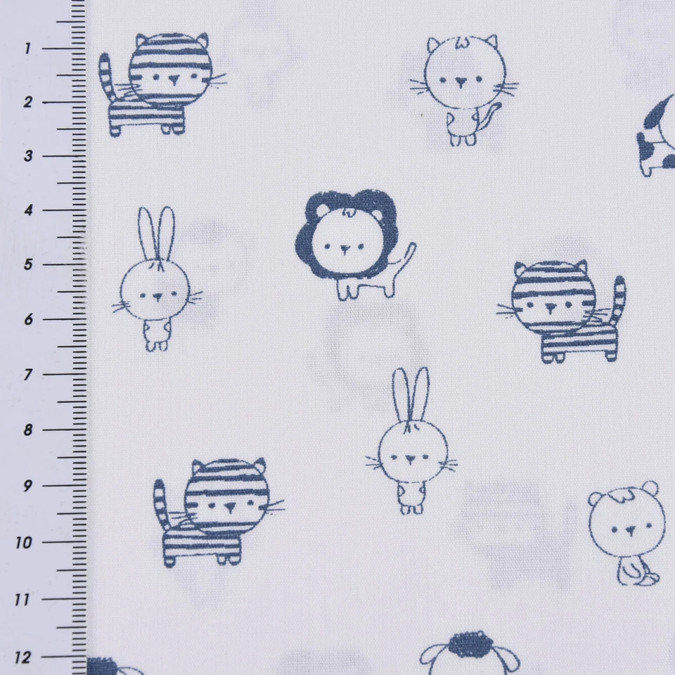 Baumwollstoff Popeline SWEET ANIMALS Löwe Tiger Hase weiß blau 1,50m Breite - Bild 3 von 4