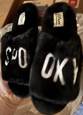 Dluxe by Dearfoams Women's Size XL 11-12 Halloween Black SPOOKY Slip on Slippers